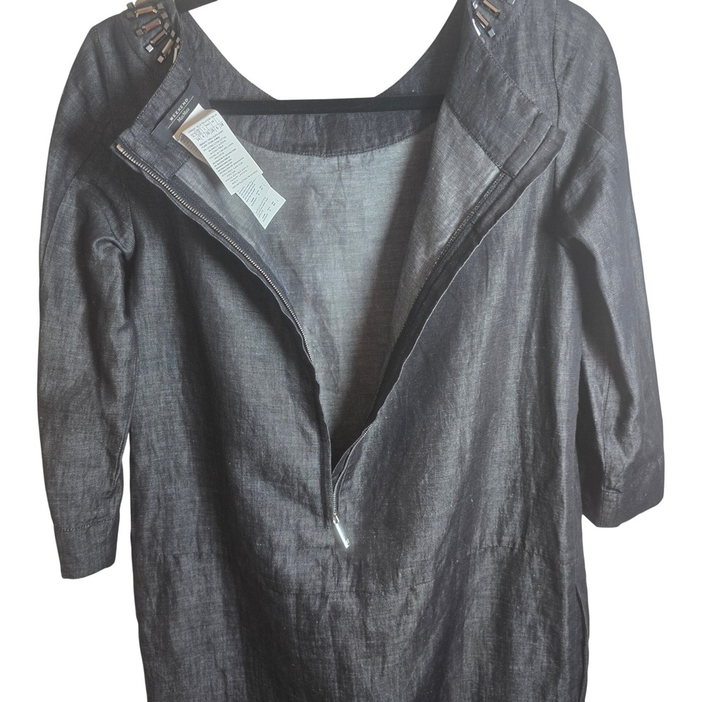 Weekend Max Mara Embellished Linen Shift Dress Gray Size 4 Beaded Neckline - Picture 11 of 11